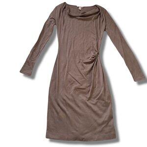 Banana Republic Ruched Knit Midi Dress – Size XS | Brown Neutral | Cowl Neck |